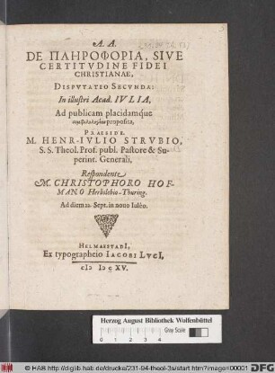 De Plērophoria, Sive Certitudine Fidei Christianae, Disputatio Secunda