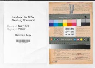 Entnazifizierung Max Dahmen , geb. 06.08.1907 (Kaufmaennischer Angestellter)