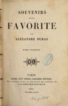 Souvenirs d'une favorite, Tome premier