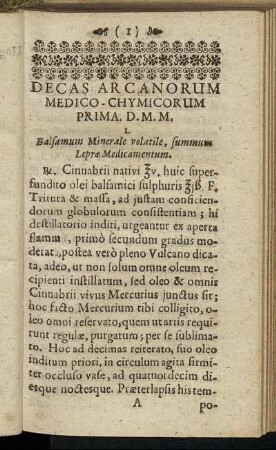 Decas Arcanorum Medico-Chymicorum Prima