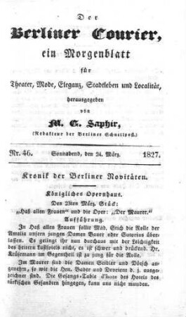 Nr. 46, Sonnabend, den 24. März 1827