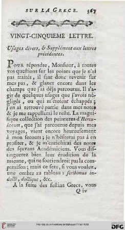 Vingt-cinquième lettre: Usages divers, & Supplément aux lettres précédentes