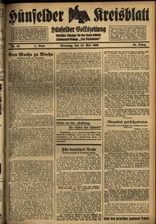 Zweite Ausgabe vom Dienstag, den 16. Mai 1933.