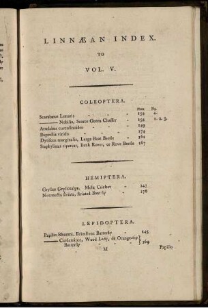 Linnean Index. To Vol. V.