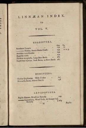 Linnean Index. To Vol. V.