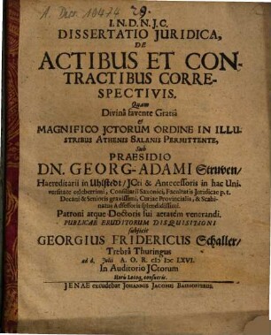 Dissertatio Iuridica, De Actibus Et Contractibus Correspectivis
