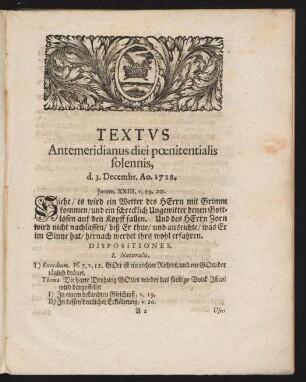 Textus Antemeridianus diei poenitentialis solennis, d. 3. Decembr. Ao. 1728.