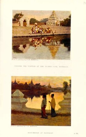 Feeding the turtles at the sacred tank, Mandalay. Moat-Bridge at Mandalay