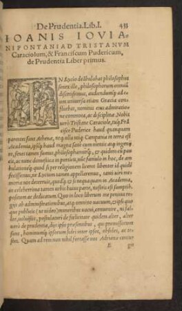 Ioanis Ioviani Pontani Ad Tristanum Caraciolum, & Franciscum Pudericum, de Prudentia Liber ...