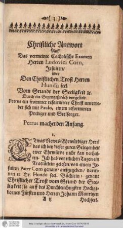 Christliche Antwort Auff Das vermeinte Catholische Examen Herzen Ludovici Corn, Jesuiten/ ...