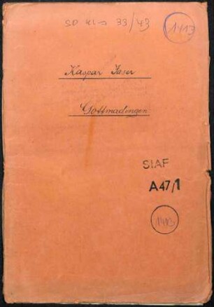 Angeklagte: Jaser, Kaspar (Metzger); Gottmadingen *16.09.1903 in Oberhausen (Bayern); + ? Waibel, Ludwig (Metzgermeister); Gottmadingen *22.11.1908 in Waldstetten; + ? Delikt: Verbrechen gegen die Kriegswirtschaftsverordnung Schwarzschlachtung Tatort: Gottmadingen Tatzeit: März 1940-November 1941
