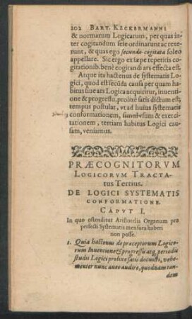 Praecognitorum Logicorum Tractatus Tertius. De Logici Systematis Conformatione.