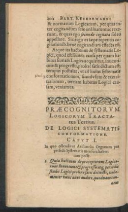 Praecognitorum Logicorum Tractatus Tertius. De Logici Systematis Conformatione.
