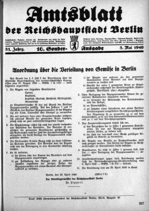 16. Sonder-Ausgabe, 3. Mai 1940
