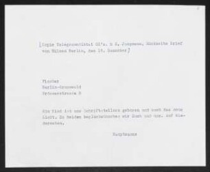 Brief von Gerhart Hauptmann an Samuel Fischer