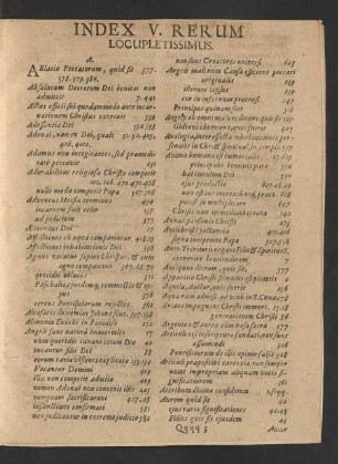 Index V. Rerum Locupletissimus.
