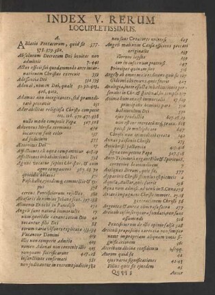 Index V. Rerum Locupletissimus.