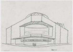 Wettbewerb Wohn- und Geschäftshaus, BMW-Haus, 1. und 2. Stufe (nicht realisiert) – Perspektivansicht. Berlin-Charlottenburg, Kurfürstendamm 31, Uhlandstraße 177/178