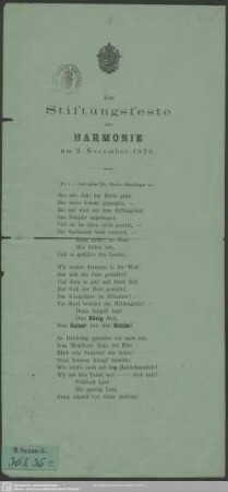 Zum Stiftungsfeste der Harmonie am 3. November 1878