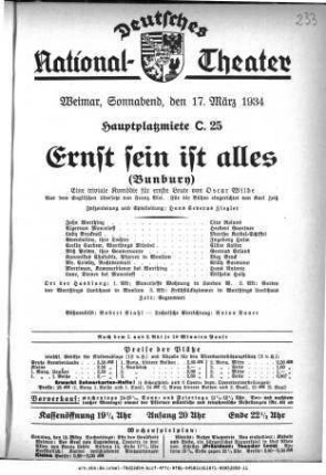 Ernst sein ist alles (Bunbury)