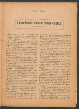 La producción nacionial cinematográfica
