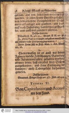 Titulus XI. Von Capitulation und Accord mit dem Feind
