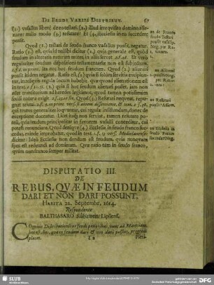 Disputatio III. De Rebus, Quae In Feudum Dari Et Non Dari Possunt