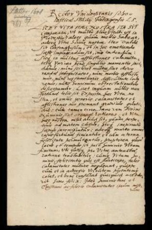 Todesanzeige der Ehefrau des Prof. Dr. Eusebius Stetterus, 1608.