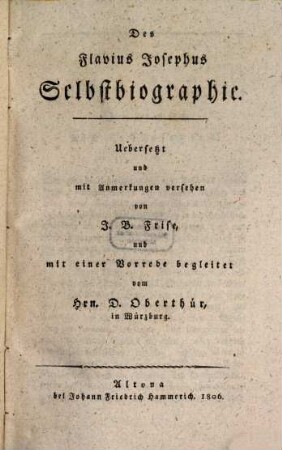 Des Flavius Josephus Selbstbiographie