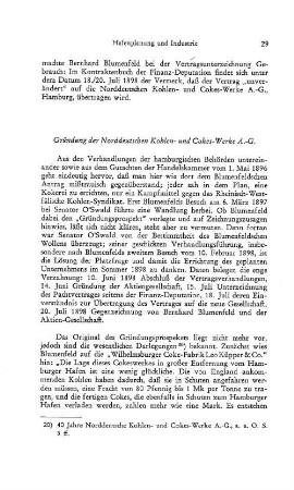 Gründung der Norddeutschen Kohlen- und Cokes-Werke A.-G.