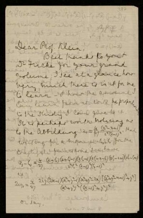 Nr. 23: Briefe von Arthur Cayley an Felix Klein, Cambridge, 8.11.1890
