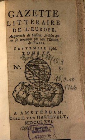 Gazette littéraire de l'Europe. 15. 1766, 9 - 10 (Sept. und Okt.)