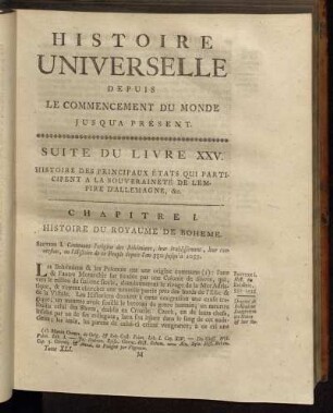 Suite du Livre XXV. Histoire des Principaux Ètats[...], Chapitre I. Histoire du Royaume de Boheme.