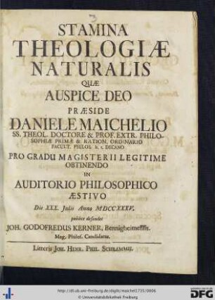 Stamina Theologiae Naturalis Quae Auspice Deo