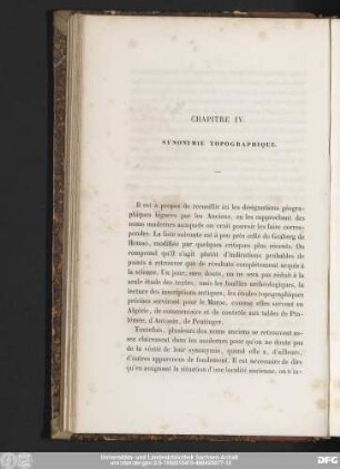 Chapitre IV. Synonymie Topographique.
