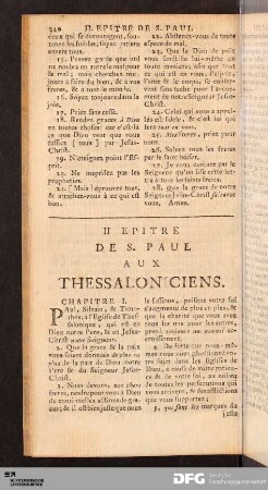 II. Epitre de S. Paul aux Thessaloniciens.