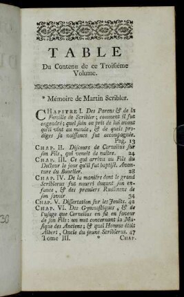 Table Du Conenu de ce Troisiéme Volume
