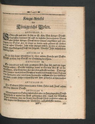 Kriegs-Artickel des Königreichs Polen.