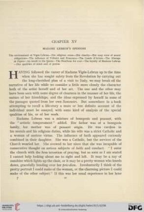 Chapter XV: Madame Lebrun´s opinions