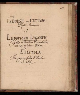 [Brief von Georg von Lettow an Ludovicus Lucanus (1616)]