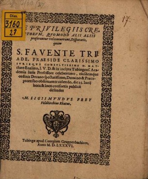 De privilegiis creditorum, quomodo alii aliis praeferantur, vel concurrant, disputatio