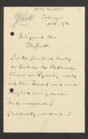 Brief von Hugo Glück an Unbekannt