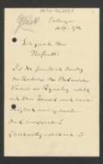 Brief von Hugo Glück an Unbekannt