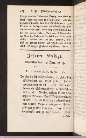 X. Predigt: Bewegungsgründe zur Liebe zu Gott.