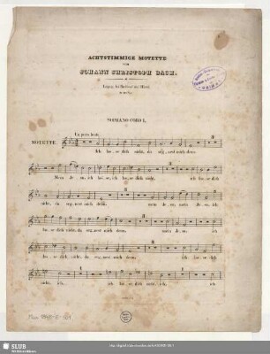 Achtstimmige Motette : [Motetto III; Ich lasse dich nicht, du segnest mich denn]