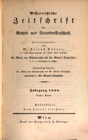 Österreichische Zeitschrift für Rechts- und Staatswissenschaft. 1848,1