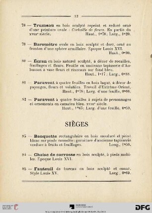 Sièges (Nr.83-98)