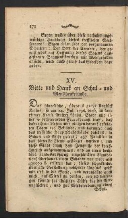 XV. Bitte und Dank an Schul- und Menschenfreunde
