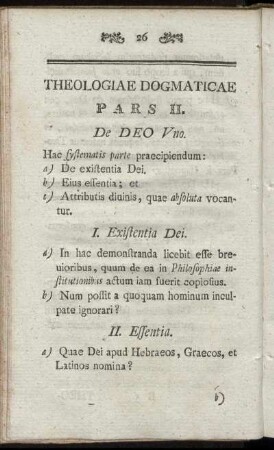 Pars II. De Deo Uno.