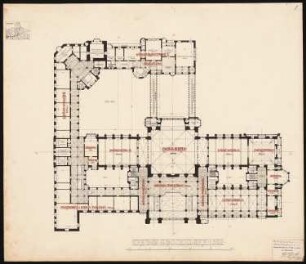 Stadthaus Schinkelwettbewerb 1898: Grundriss 1. OG 1:200